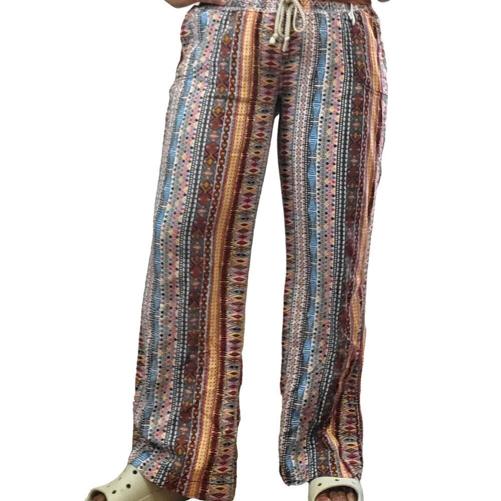 KISS & CRY Patchwork Wide Leg Linen-Blend Pull-on Pants Size XL NWOT
